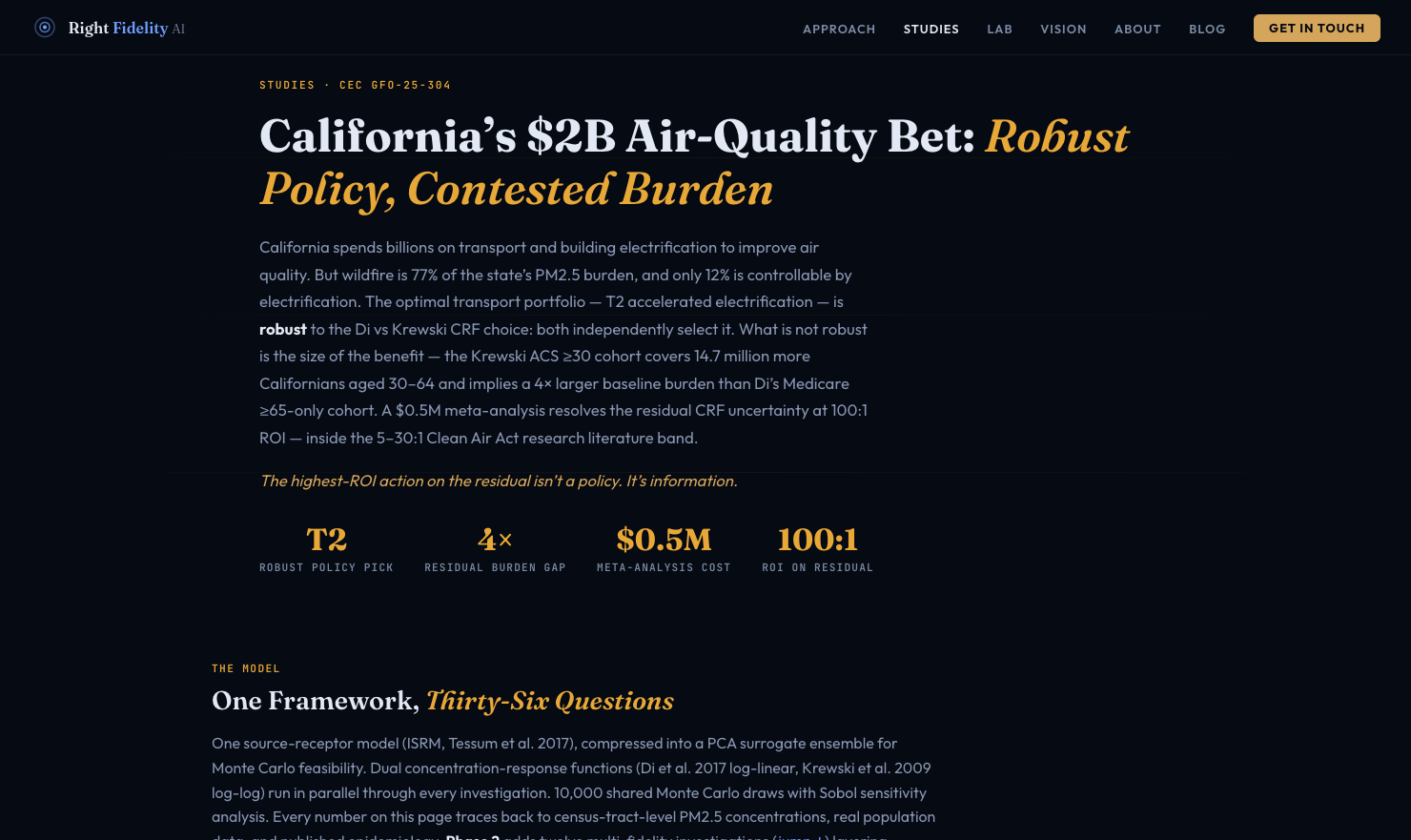 California Freight Cleanup study hero: which way of cleaning up California freight pollution actually saves the most lives, after correcting a $10.4B accounting gap and stress-testing six uncertainty axes.